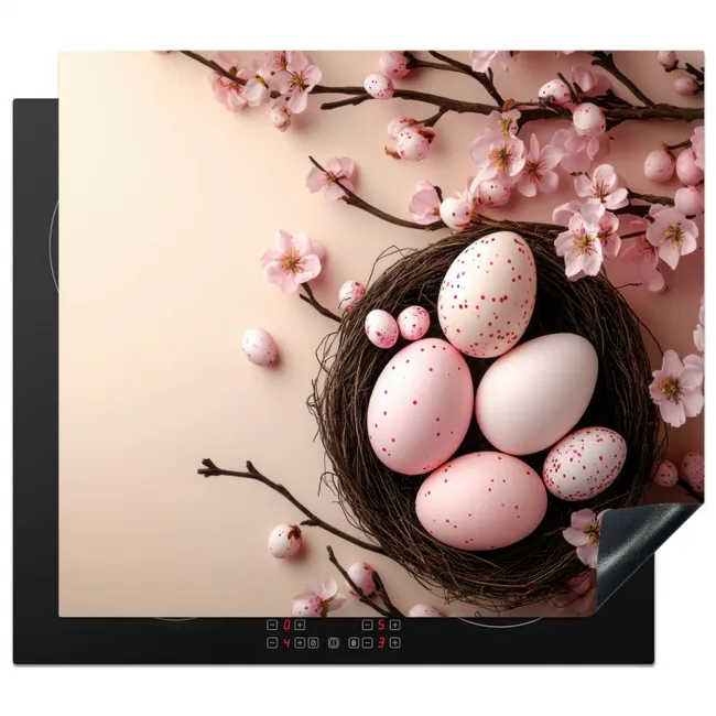 Roze - Bloesems - Eieren Inductie beschermer vinyl 3mm middel -3d