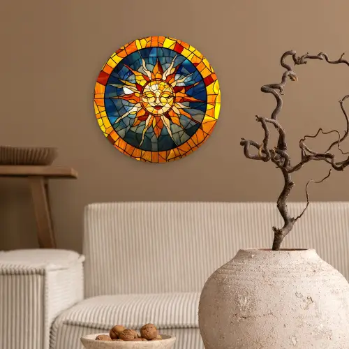 Mozaïek - Zon - Geel - Cirkel Wandcirkel kunststof plaat 5mm dik klein -sfeer1
