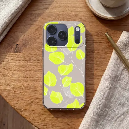 Bladeren - Neon - Geel - Lijnen Telefoonhoesje iPhone 17 Pro klein -sfeer1