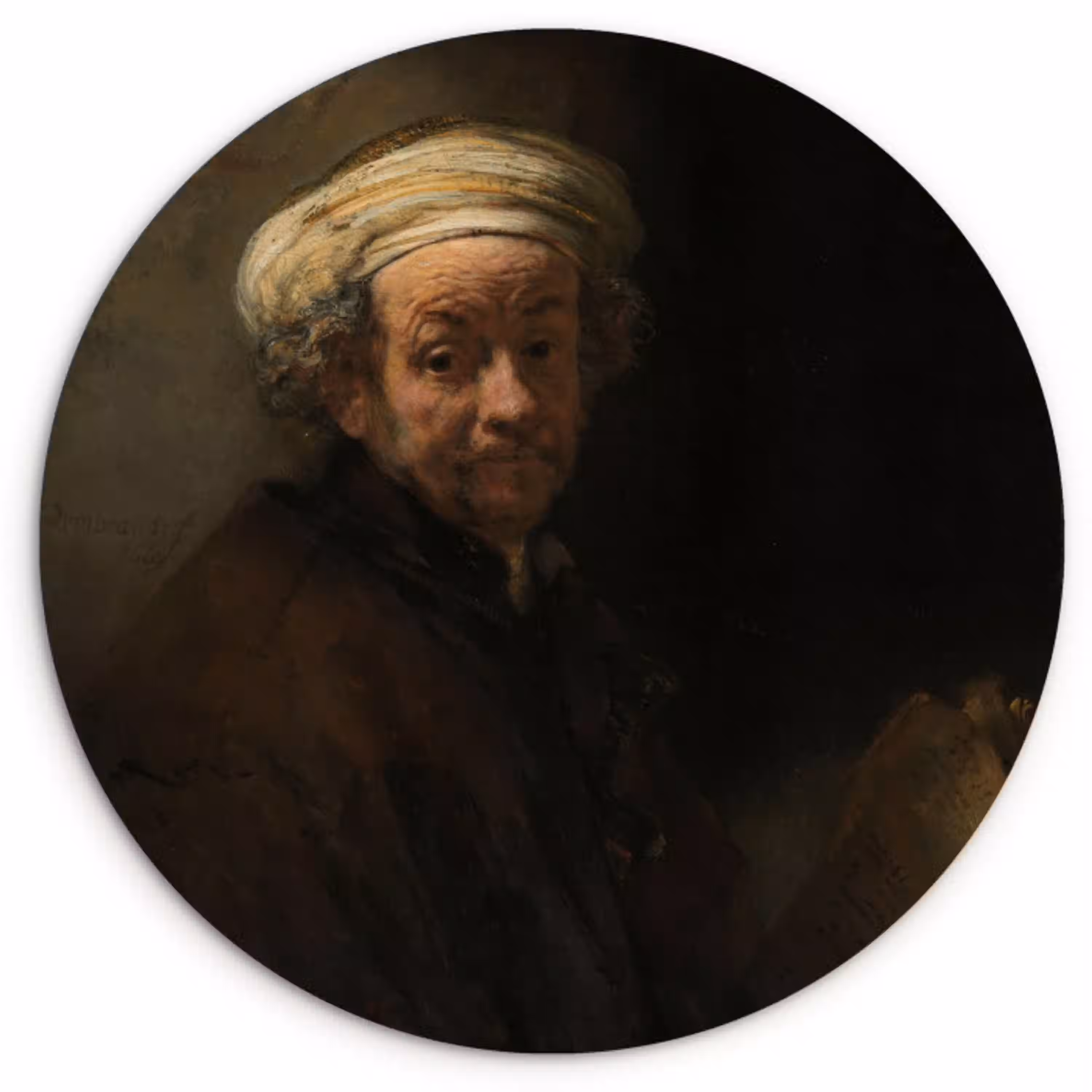 Zelfportret als de apostel Paulus - Schilderij van Rembrandt van Rijn Wandcirkel kunststof plaat 5mm dik klein -3d