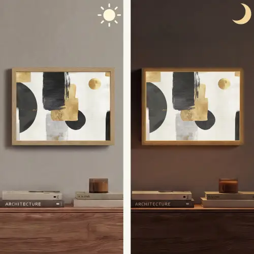 Goud - Rechthoeken - Cirkels - Abstract Light Box met batterij (Wandlamp) middel -sfeer3