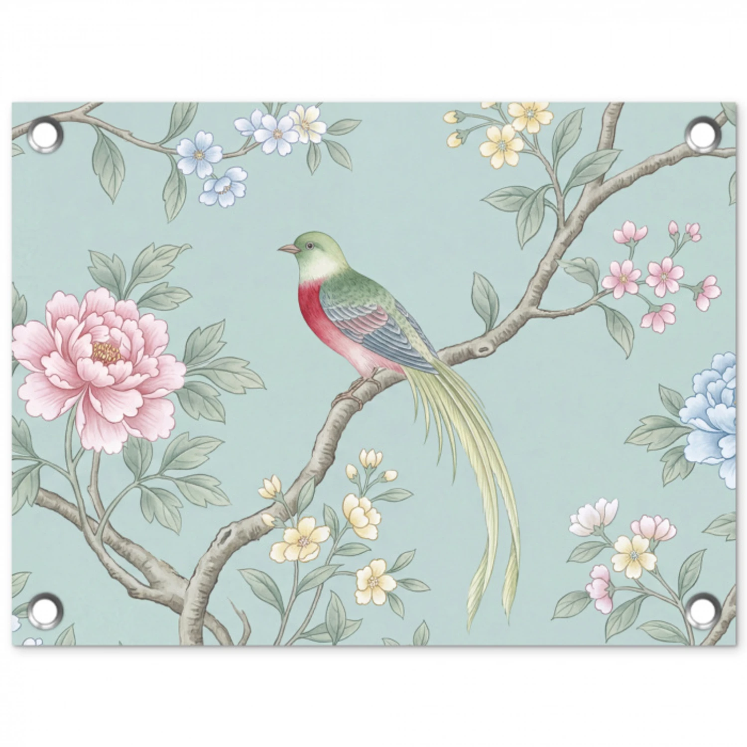 Vogel - Bloemen - Kleurrijk tuinposter los doek klein -3d