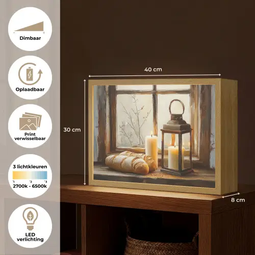 Stilleven - Rustiek - Kaarsen - Broden - Raam Light Box met batterij (Wandlamp) middel -USP_websiteoverzichtNL