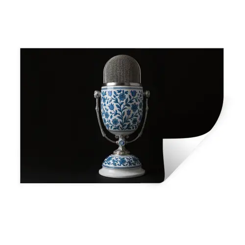 Microfoon - Delfts blauw - Muziek Muursticker klein -3d