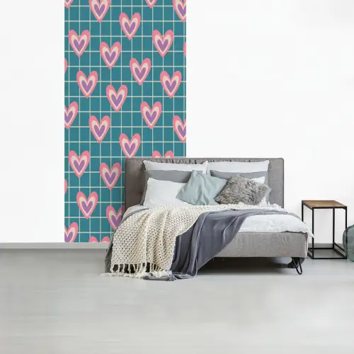 Hartjes - Raster - Patroon - Blauw fotobehang vinyl groot 64 -slaapkamer