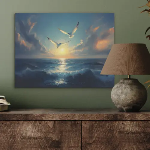 Meeuwen - Zee - Wolken -Blauw PET vilt klein -sfeer2