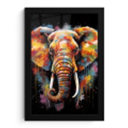 Olifant - Graffiti - Zwart - Dieren - Kleuren fotolijst zwart zonder passe partout klein -3d