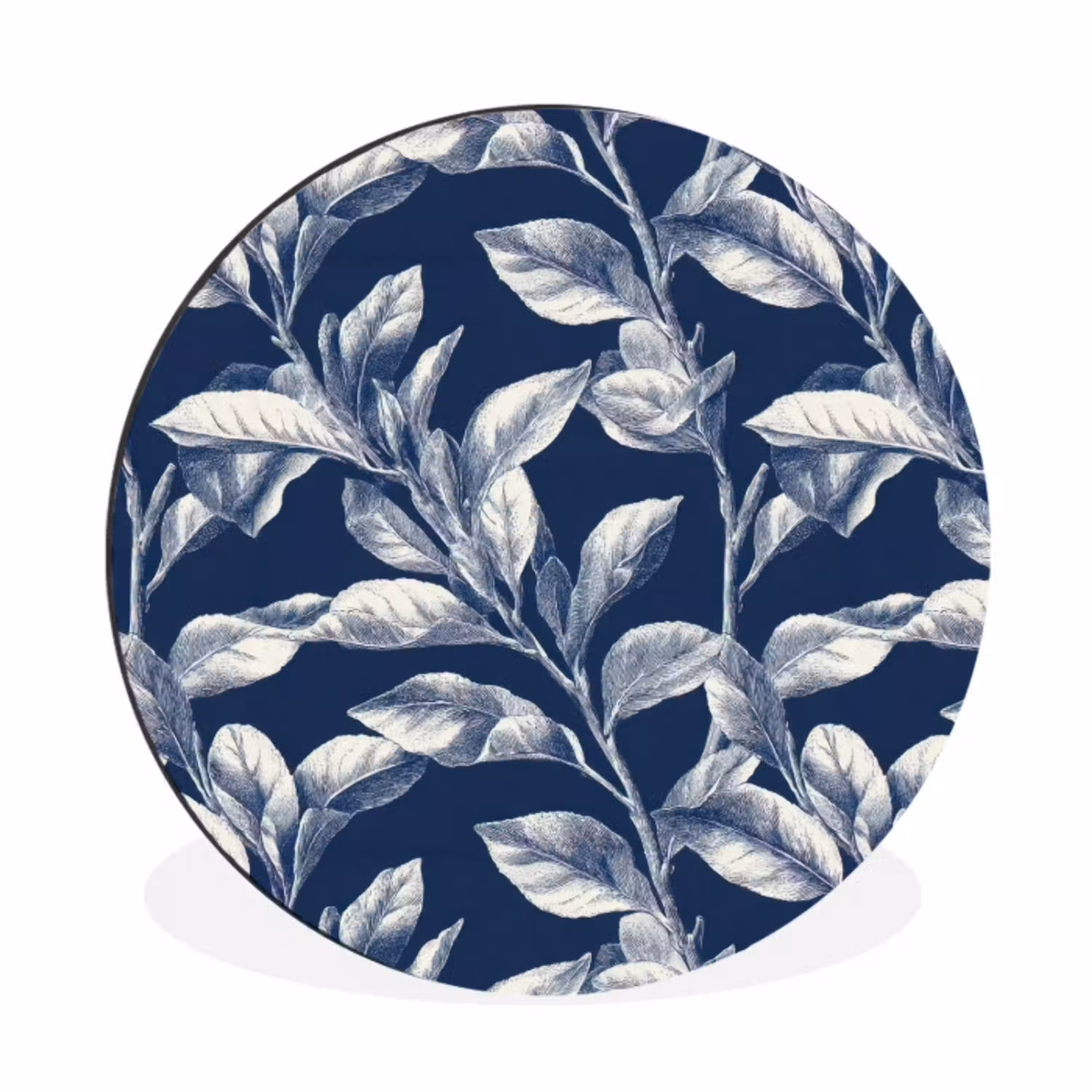 Botanisch - Patroon - Blauw Wandcirkel aluminium klein 190 -3d
