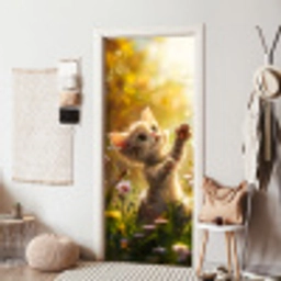 Kitten - Dier - Natuur - Bloemen deurposter klein -sfeer6