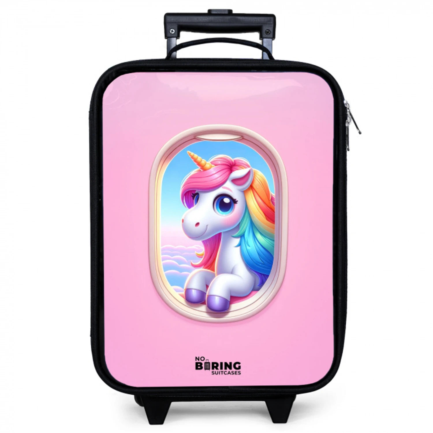 Kleurrijke eenhoorn uit een vliegtuigraam Kinderkoffer - Zwart klein -zzz_website3d