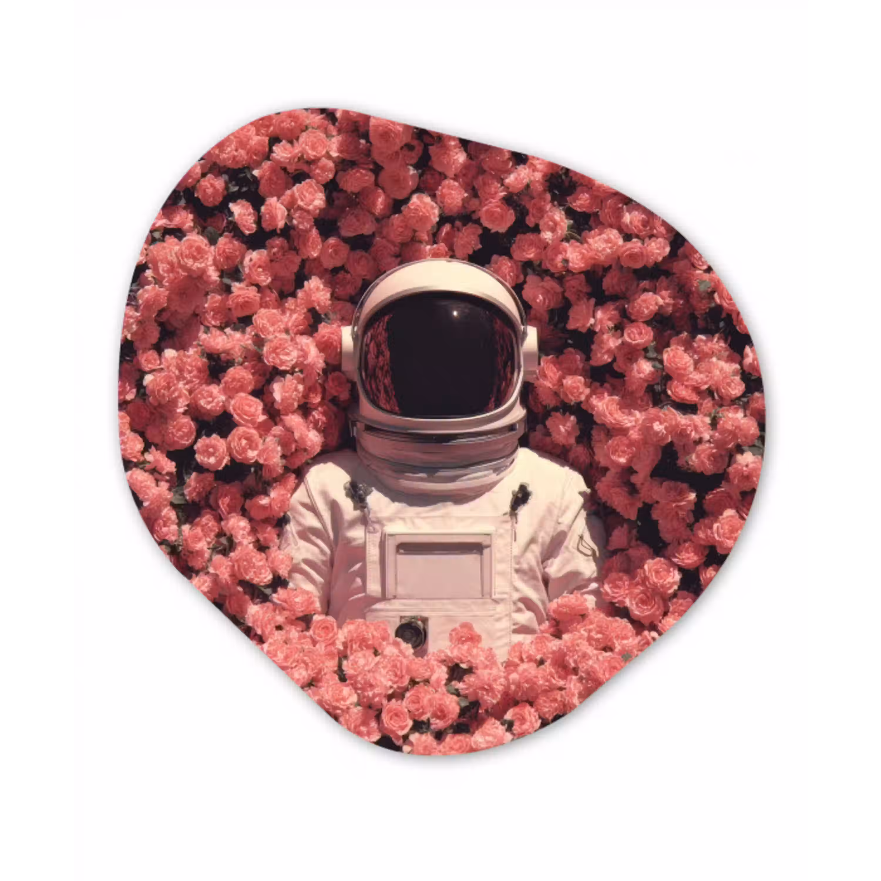 Bloemen - Roze - Astronaut Wandcirkel Organisch Forex 3mm klein -3d