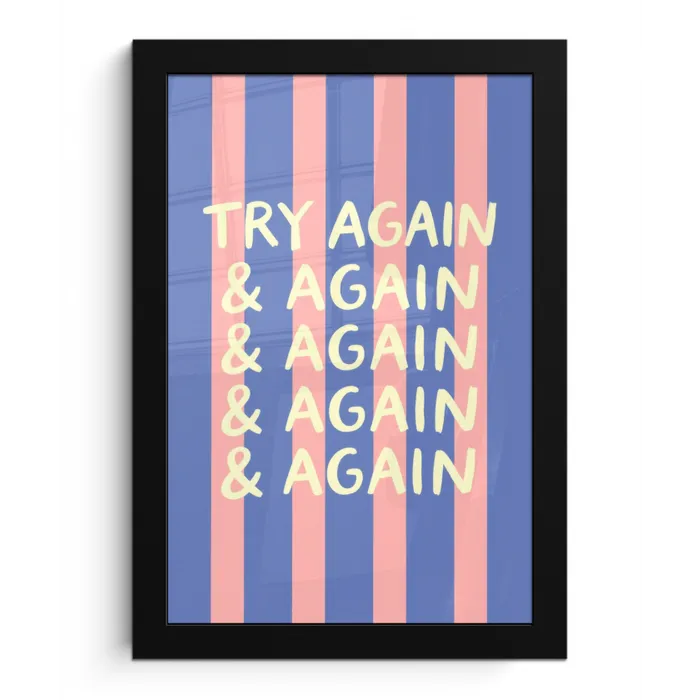 Try again - Strepen - Roze - Verticaal - Blauw fotolijst zwart zonder passe partout klein -3d