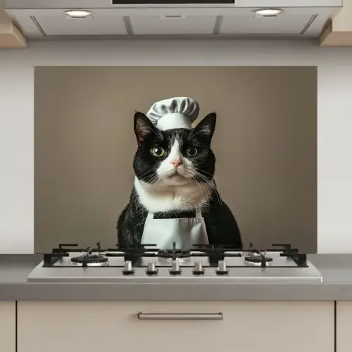 Kat - Kokskleding - Zwart - Wit keuken achterwand spatscherm klein -3d_website