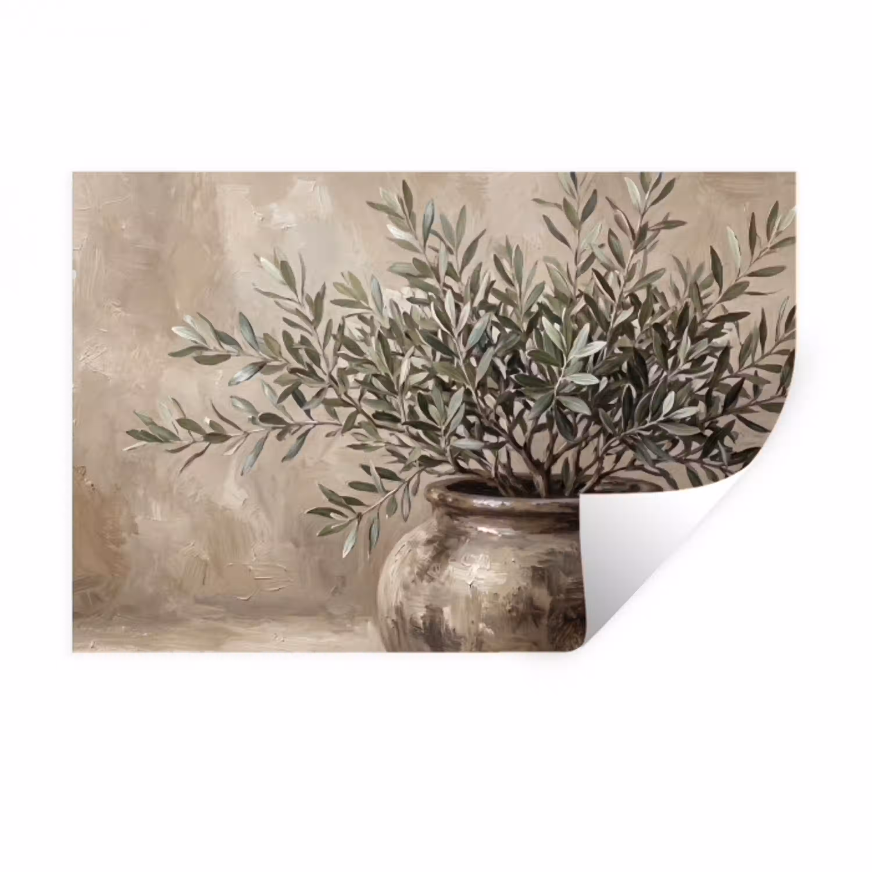 Olijfplant - Aardenpot - Abstract - Beige Muursticker klein -3d