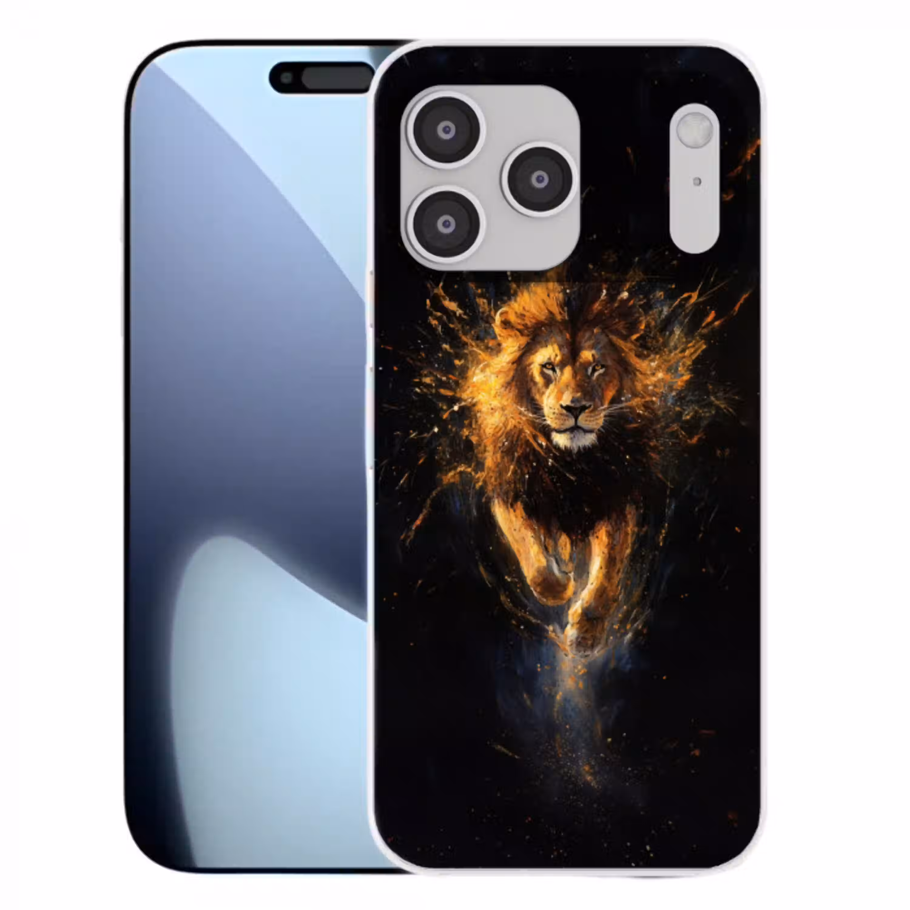 Leeuw - Zwart - Oranje - Verf Telefoonhoesje iPhone 17 Pro Max klein -3d