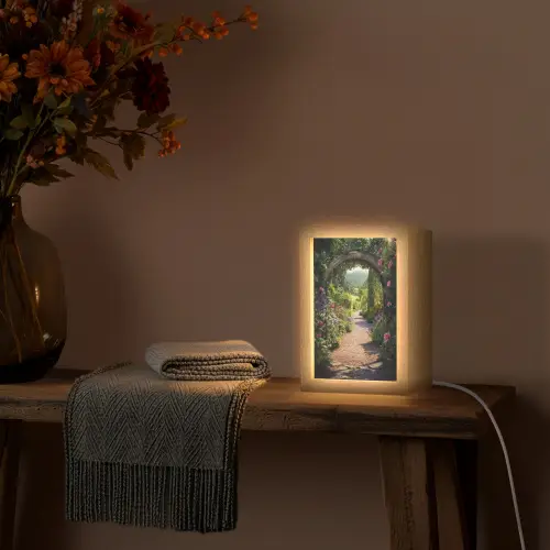 Doorkijk - Bloemen - Natuur - Rozenboog Light Box met kabel (Wandlamp) klein -sfeer4