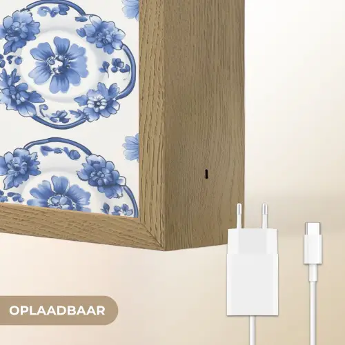 Sierborden - Bloemen - Blauw Light Box met batterij (Wandlamp) middel 907 -USP_websiteoplaadbaarNL