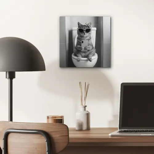 Kat - Telefoon - Toilet - Zwart - Wit aluminium wit klein -sfeer5