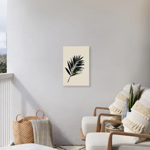 Palmblad - Subtiel - Groen - beige Tuinposter op houten frame 2 cm dik klein -sfeer1