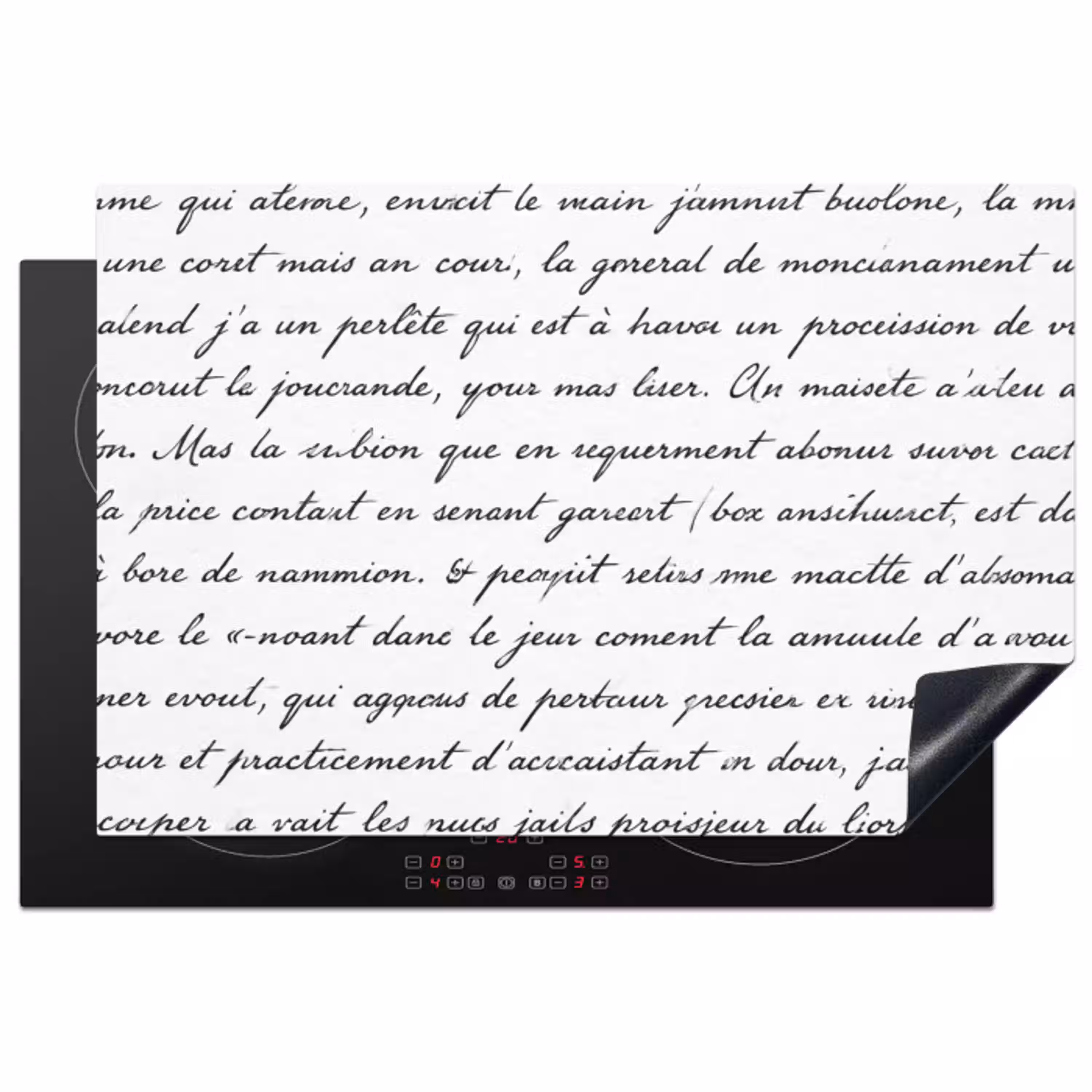 Tekst - Handschrift - Klassiek - ZwartWit Inductie beschermer vinyl 3mm klein -3d