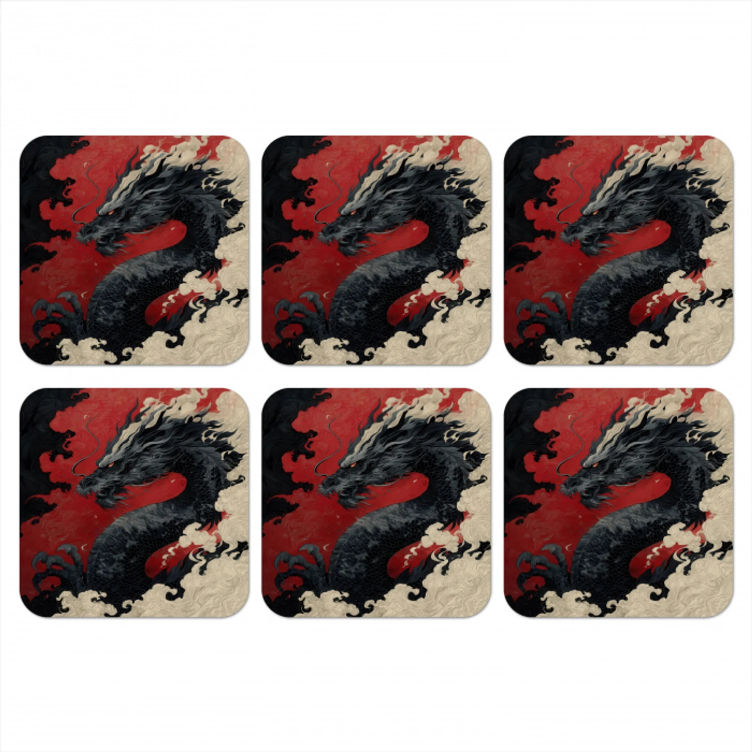 Zwarte draak - Rookwolken - Rood onderzetter kurk middel -3d