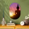 Zonsondergang - Horizon - Boeddha beeld - Buddha -  Silhouette Wandcirkel Ovaal Forex klein -sfeer2