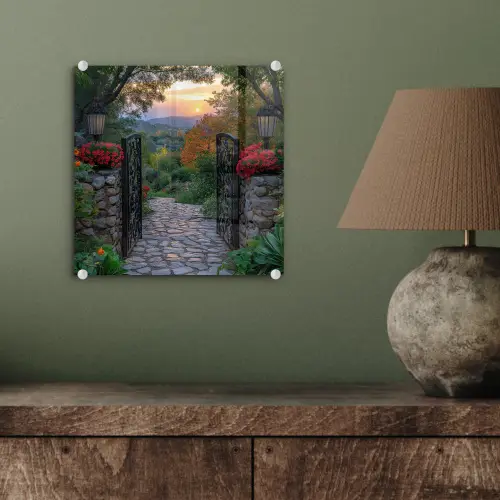Landschap - Hek - Pad - Zonsondergang - Natuur plexiglas 5mm klein -sfeer3