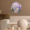 Huizen - Minimalistisch - Palmbomen - Kust Akoestische PET Vilt - Rond klein -sfeer1