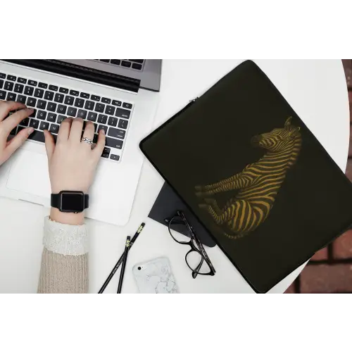 Zebra - Strepen - Goud laptophoes neopreen klein -bureau