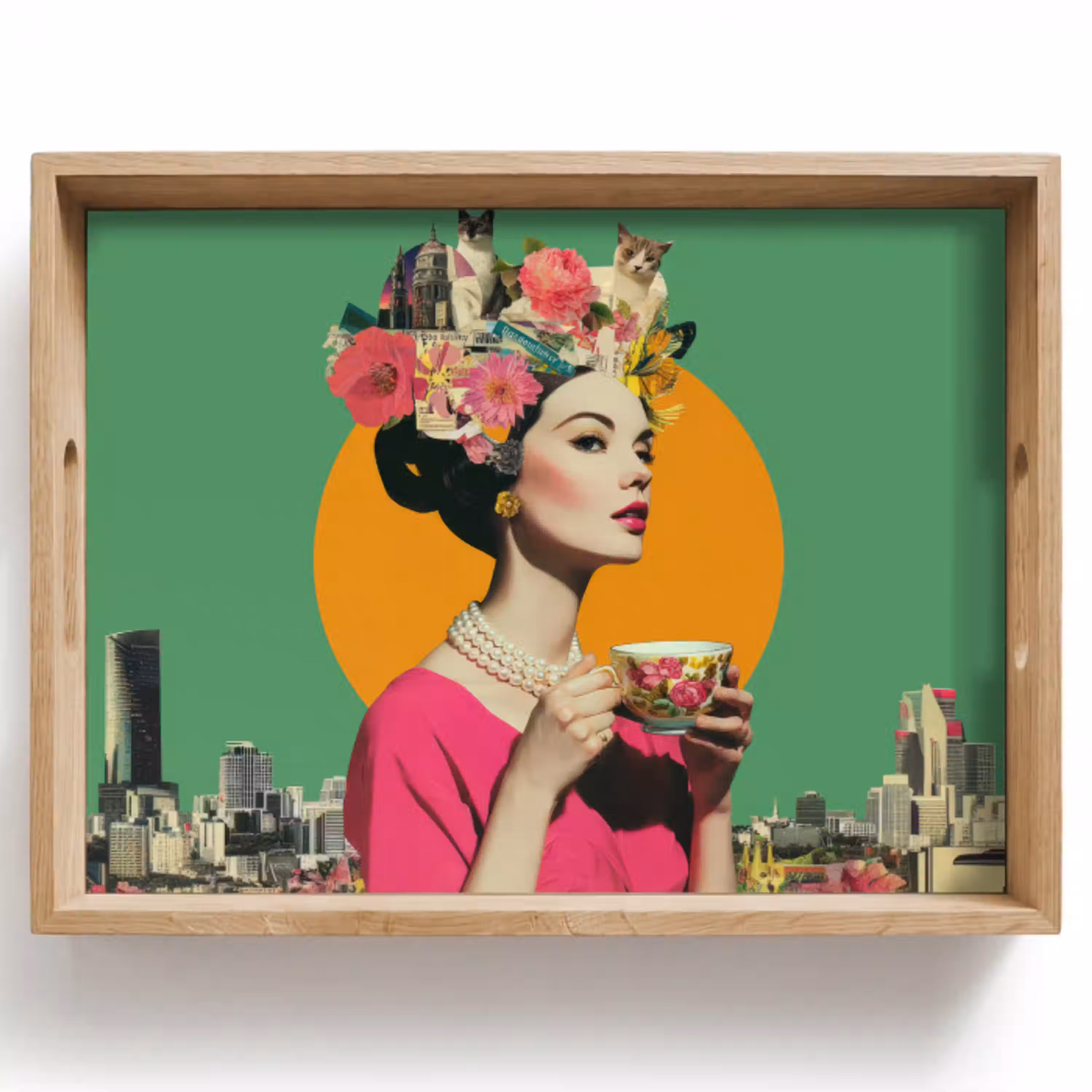 Retro - Vrouw - Stad - Zon Dienblad Rechthoek middel -z3d_shopping