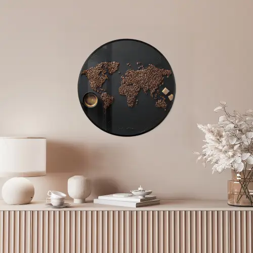 Wereldkaart - Espresso - Zwart Fotolijst rond zonder passe partout klein -sfeer3