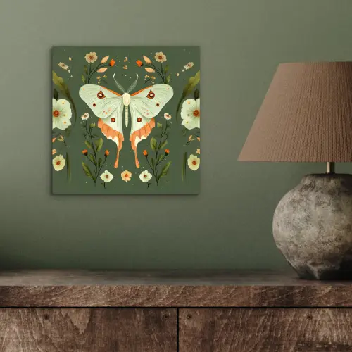 Bloemen - Bladeren - Olijfgroen - Vlinder aluminium wit klein -sfeer2