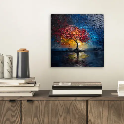 Boom - Blauw - Bladeren - Vakken aluminium wit klein -sfeer1