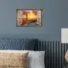 Doorkijk - Raam - Vuurtoren - Zonsondergang - Strand poster papier klein -sfeer2