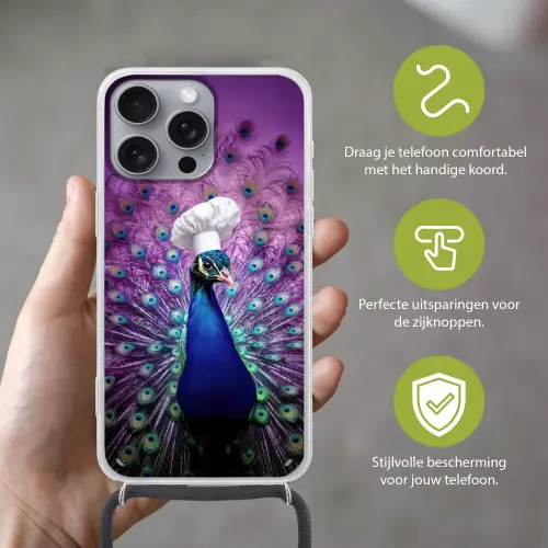 Pauw - Koksmuts - Cool - Paars Hoesje iPhone 16 Pro Max met koord klein -sfeer2_NL