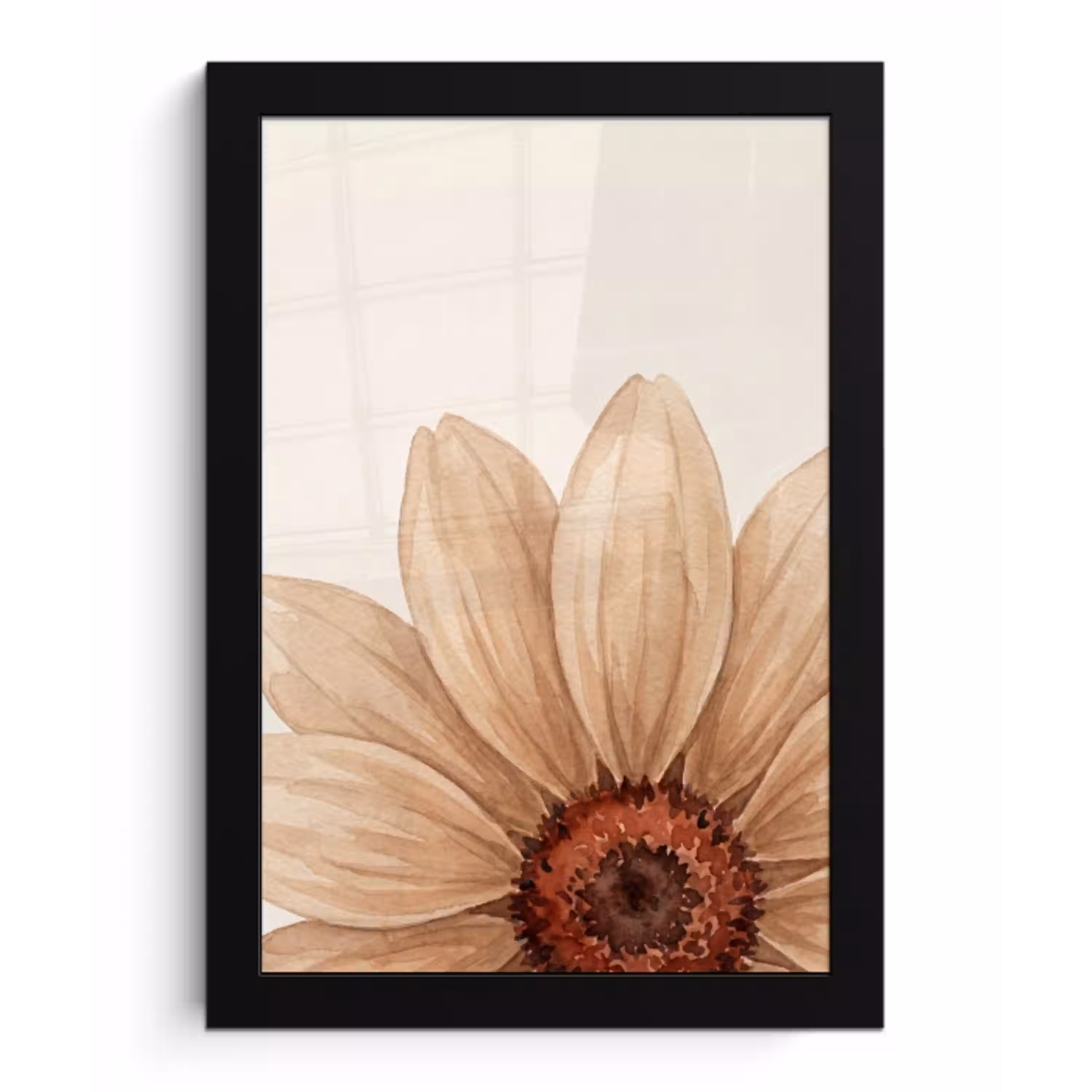 Bloemen - Bloemblad - Natuur - Aquarel - Beige fotolijst zwart zonder passe partout klein -3d