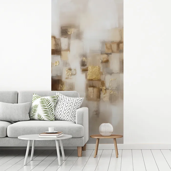 Abstracte vierkanten - Aardetonen - Mistig fotobehang vinyl groot -woonkamer