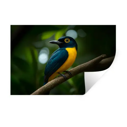 Vogel - Tak - Geel - Bladeren Muursticker klein -3d