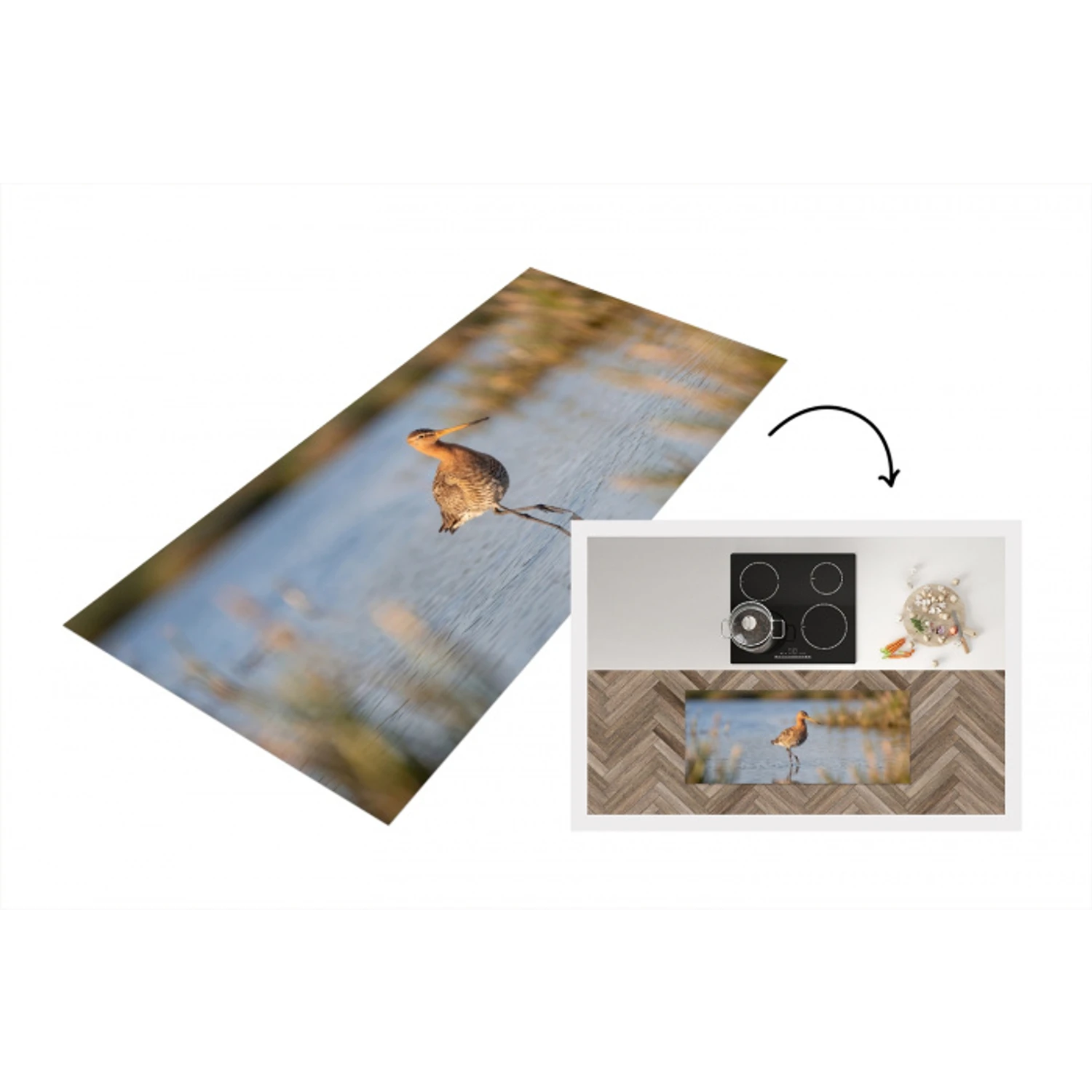 Vogel - Steltloper - Water - Natuur Keukenloper - keukenmat middel -3d