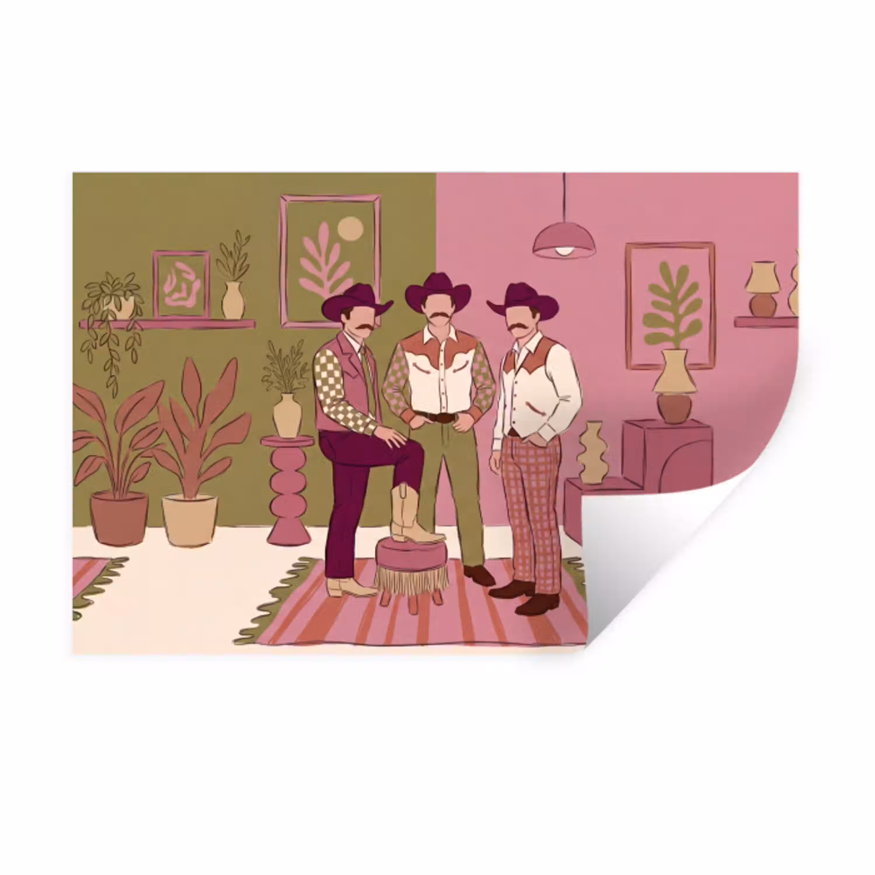 Mensen - Mannen - Hoeden - Retro - Interieur Muursticker klein -3d