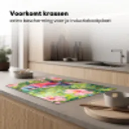 Papagaai - Hibiscusbloemen - Kleurrijk Inductie beschermer vinyl 3mm klein -sfeer1