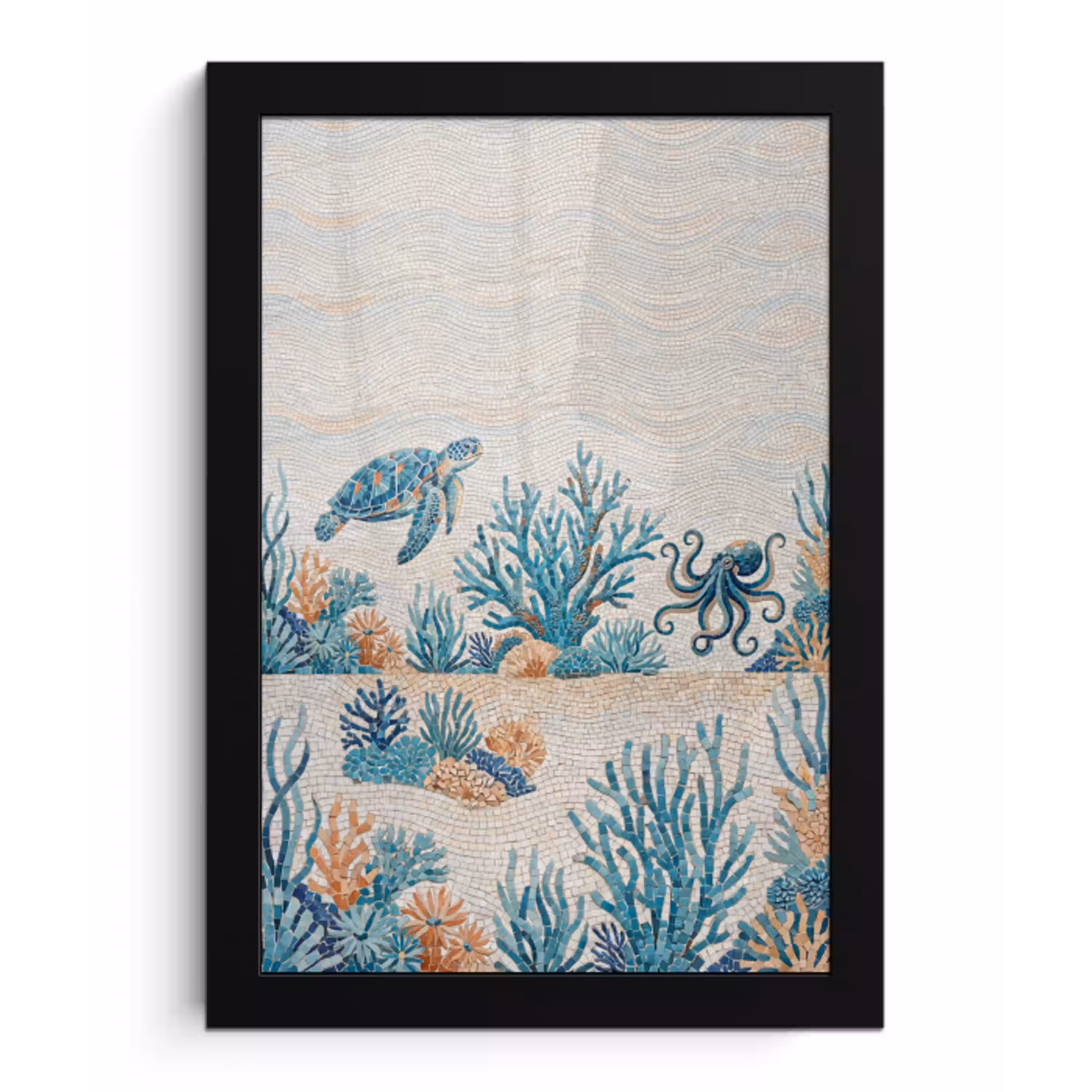 Dieren - Onderwater - Natuur - Mozaïek - Blauw fotolijst zwart zonder passe partout klein -3d
