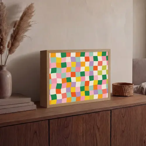 Vierkanten - Kleurrijk - Golvend Light Box met batterij (Wandlamp) middel -sfeer2