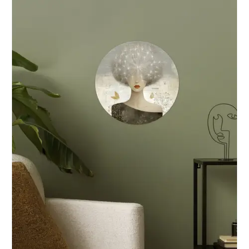 Pluis - Vrouw - Beige Wandcirkel behangsticker klein -sfeer2