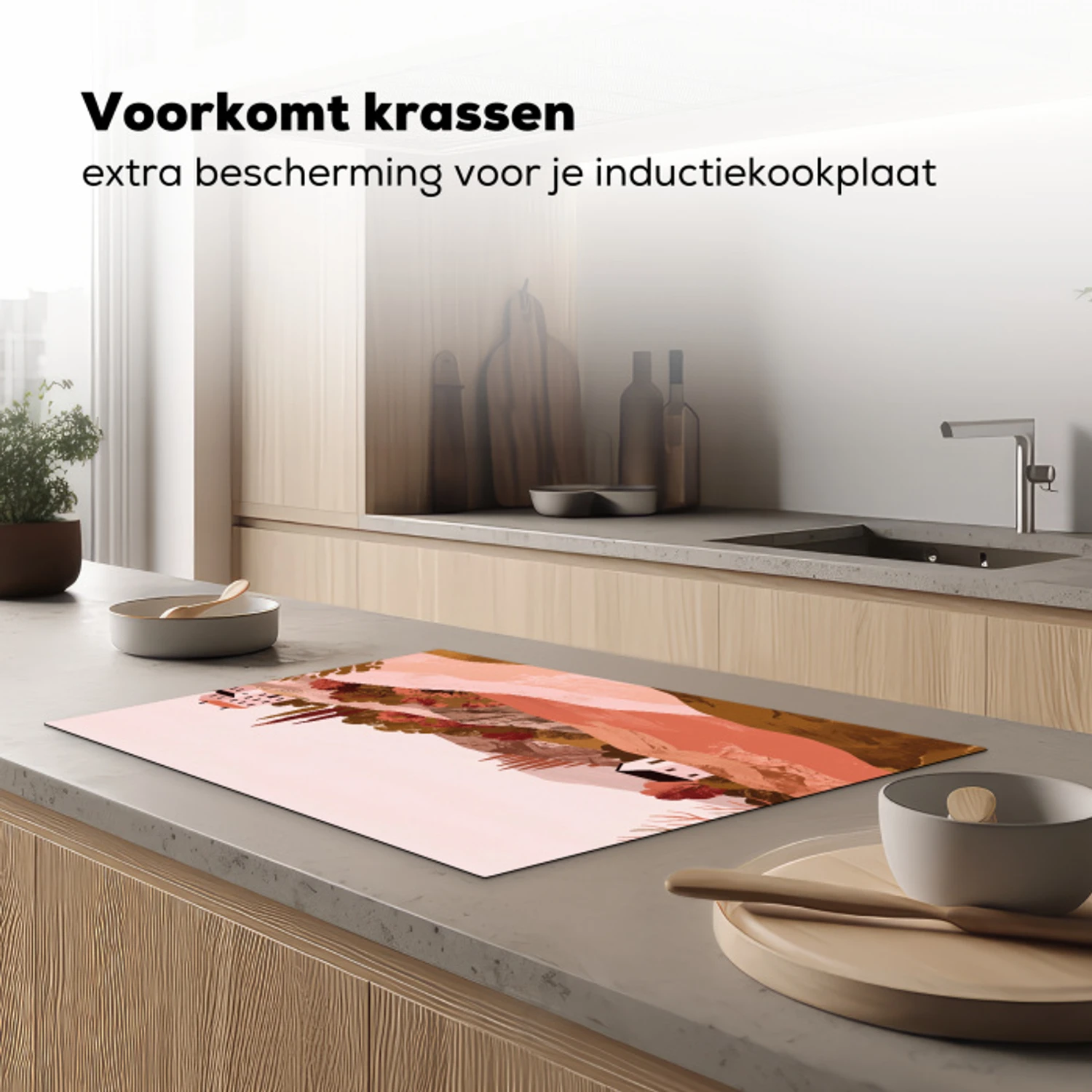 Heuvellandschap - Grafisch - Terracotta Inductie beschermer vinyl 3mm klein -sfeer1