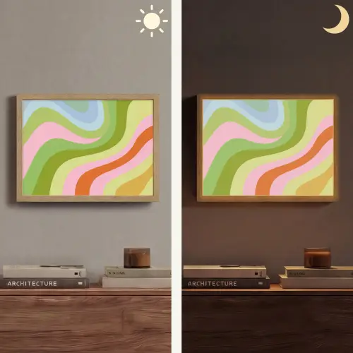 Lijnen - Pasteltinten - Golvend Light Box met batterij (Wandlamp) middel -sfeer3
