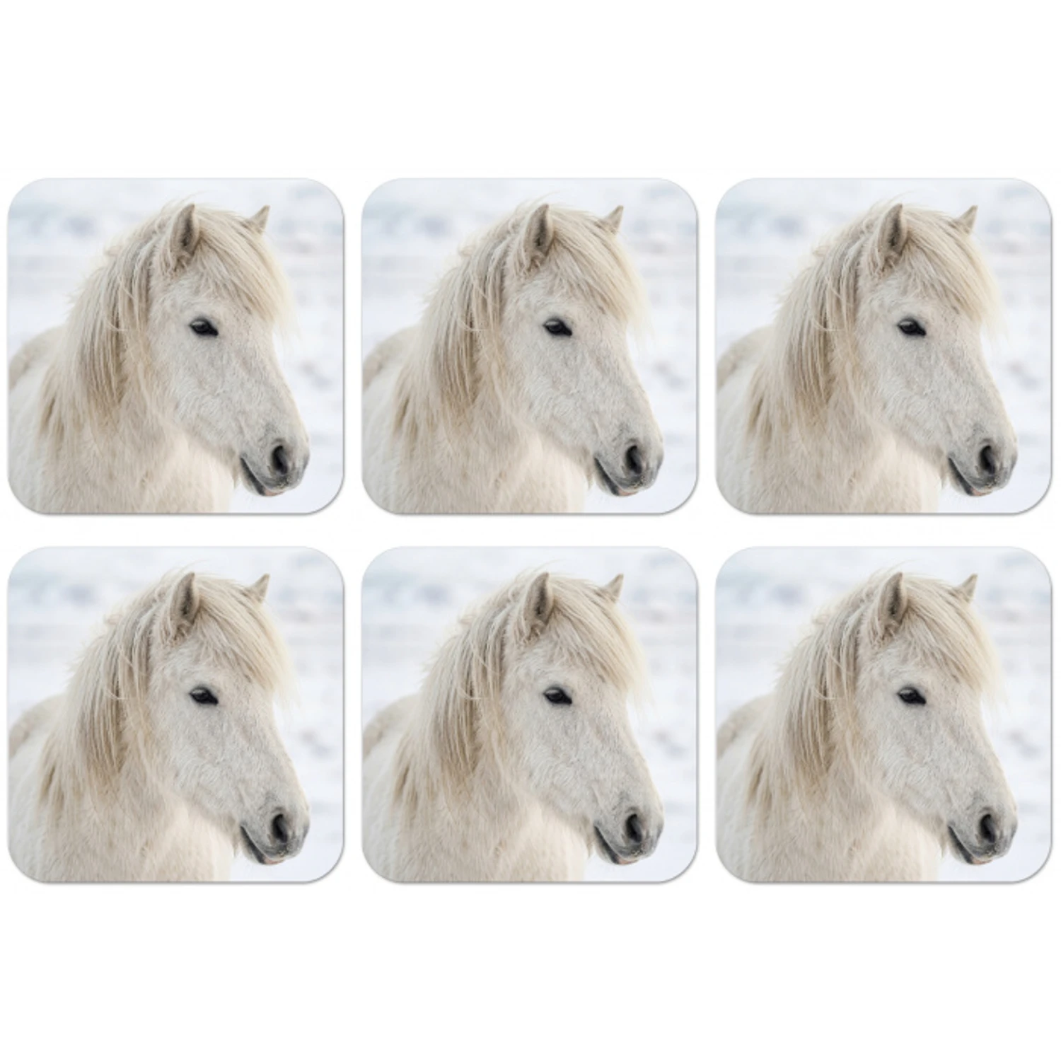 Paard - Kop - Winter - Dieren - Wit onderzetter kurk middel -zkaufland3dotto