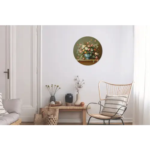 Vaas - Pastel - Kleuren - Bloemen Wandcirkel aluminium klein -woonkamer