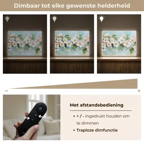 Bloesem - Bladeren - Lichtblauw Light Box met batterij (Wandlamp) middel -USP_dimbaarNL
