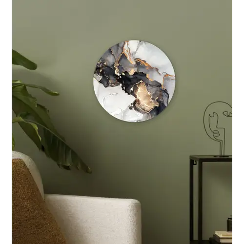 Marmer - Goud - Abstract - Zwart Wit - Luxe Wandcirkel kunststof plaat 5mm dik klein -sfeer3